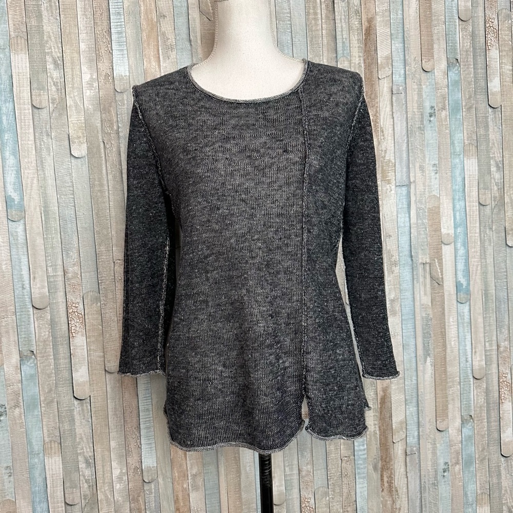 Habitat M Exposed Seam 100% Linen Knit Pullover Sweater Top Boho Lagenlook